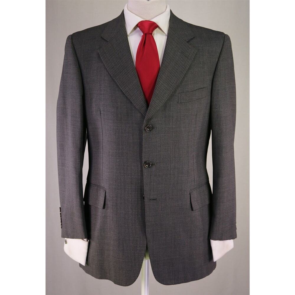 Paul Stuart Gray Thin Striped Wool Crepe 3-Btn Su… - image 2